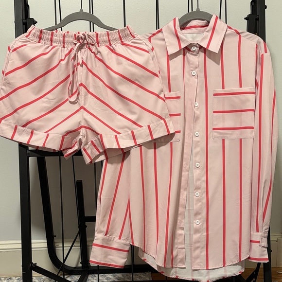 Pink Striped Women's Top and Shorts - Picture 3 of 4